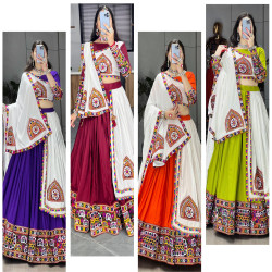 Traditional Mirror Work Rayon Cotton Lehenga Choli Set
